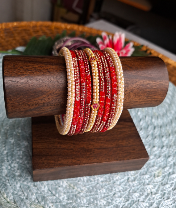 Red Rose Glass Bridal Bangle Set
